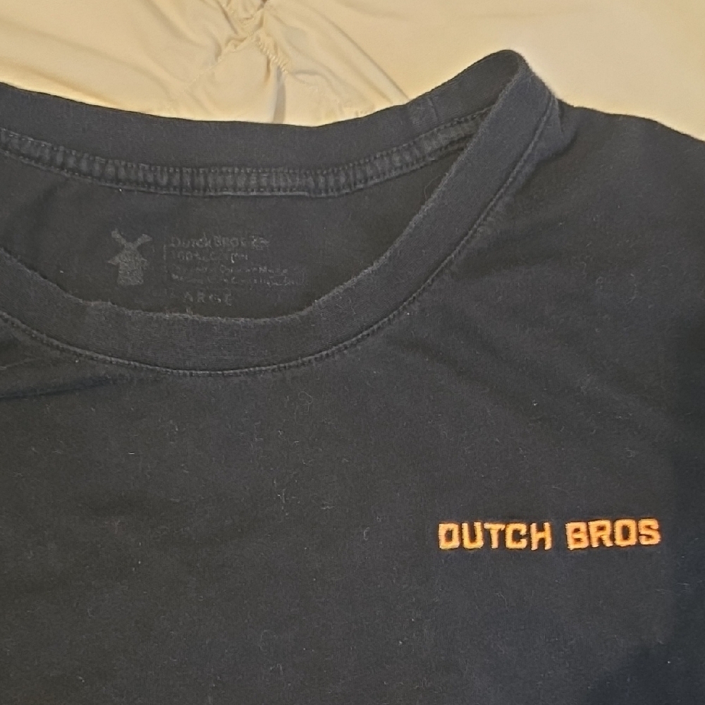 Dutch Bros Womens Black Tee with Coral Logo, Size Slim Fit Large - Picture 4 of 4